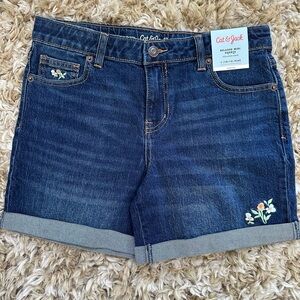 Cat & Jack Kids' Blue Denim Shorts with Floral Embroidery